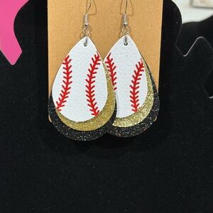 Baseball Stitch Teardrop Layered Earrings - White, Red, Gold, Black